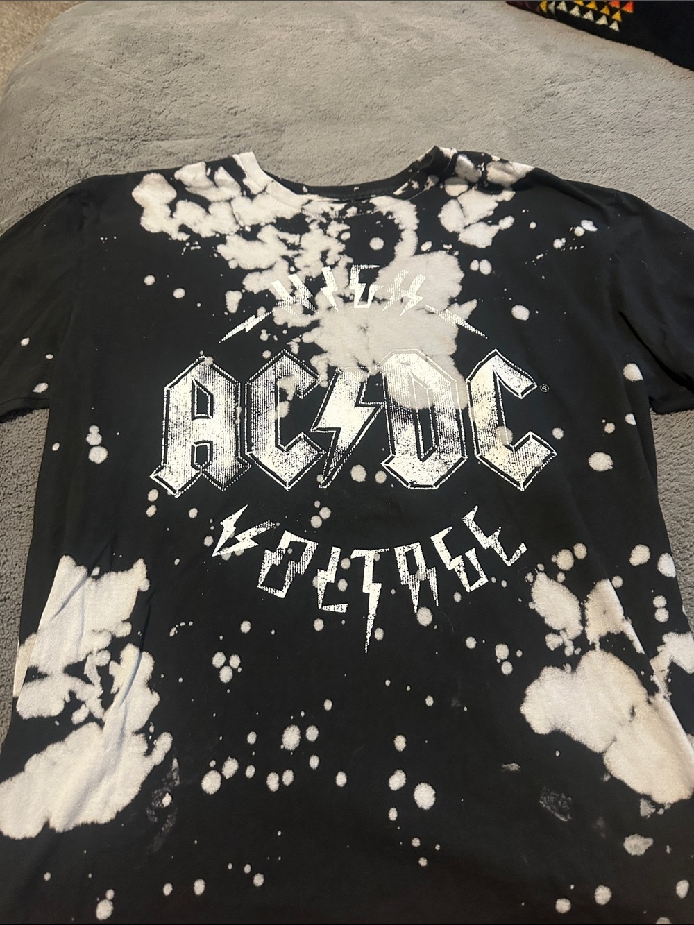 AC/DC Black and White Bleach-Splatter Logo Tee